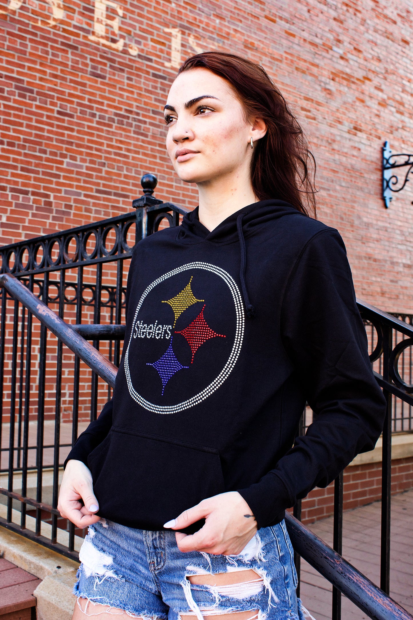 Pittsburg Steelers Black Hoodie, Rhinestone Bling Steelers Sweatshirt