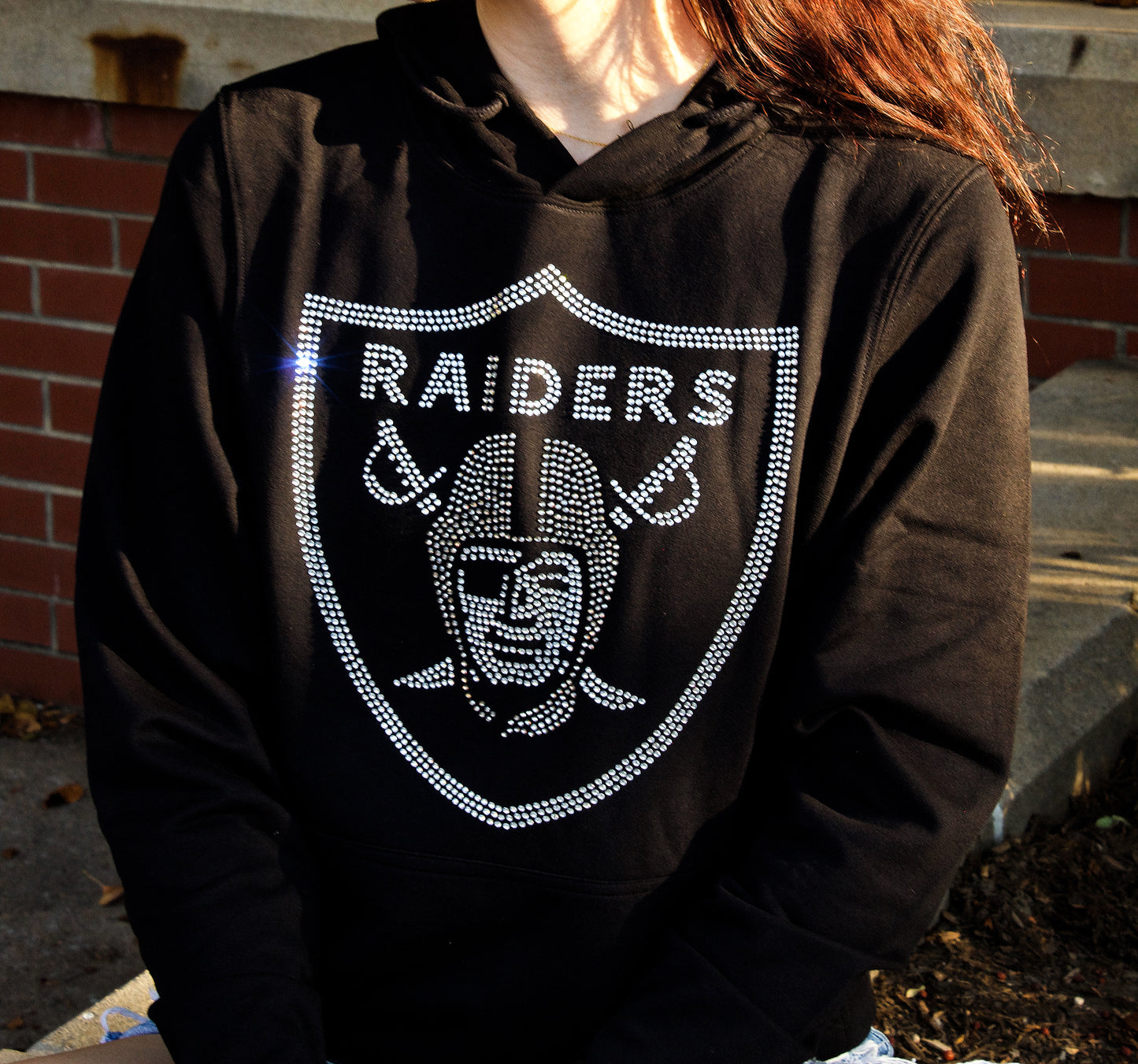 Las Vegas Raiders Black Hoodie, Rhinestone Bling Raiders Sweatshirt
